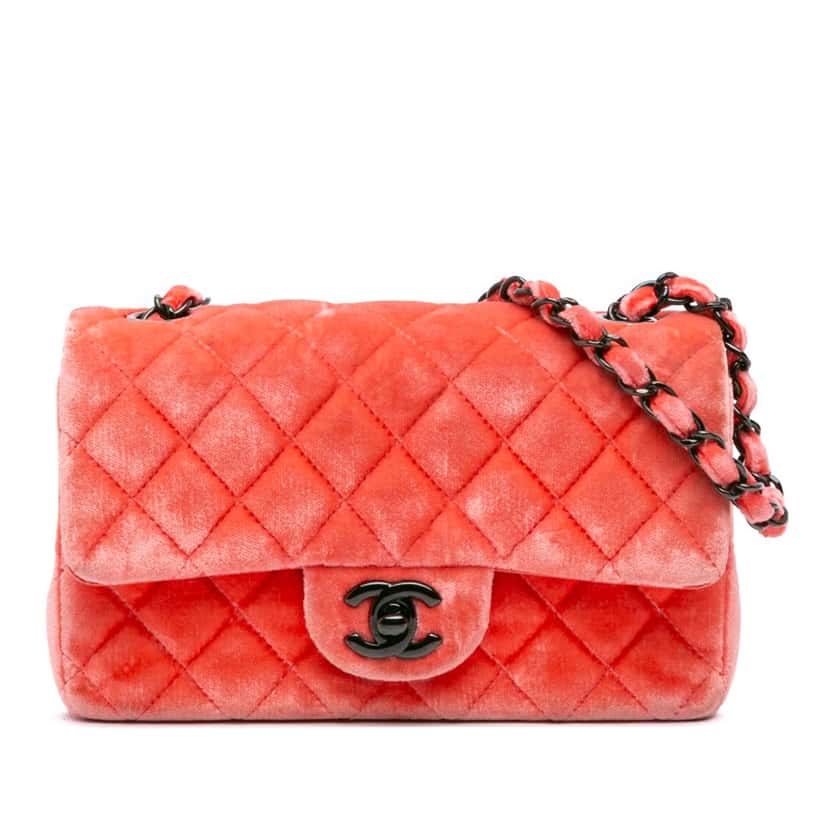 Chanel Mini Rectangular Classic Velvet Single Flap Orange Velvet Very good condition - Front View