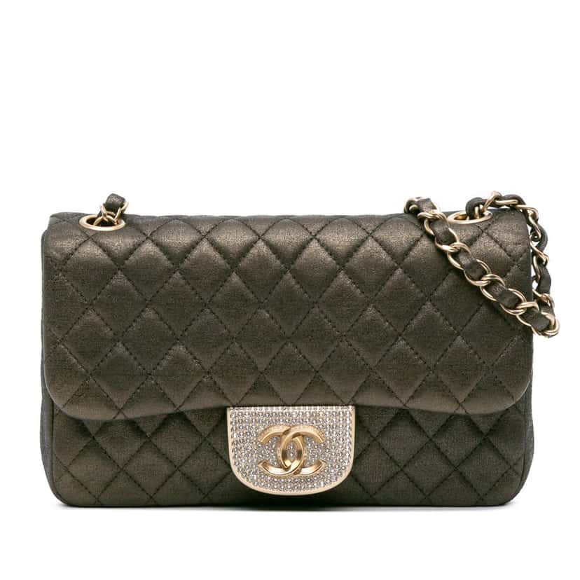 Chanel Small Quilted Iridescent Calfskin Crystal Single Flap Brown Leather Good condition - Front View