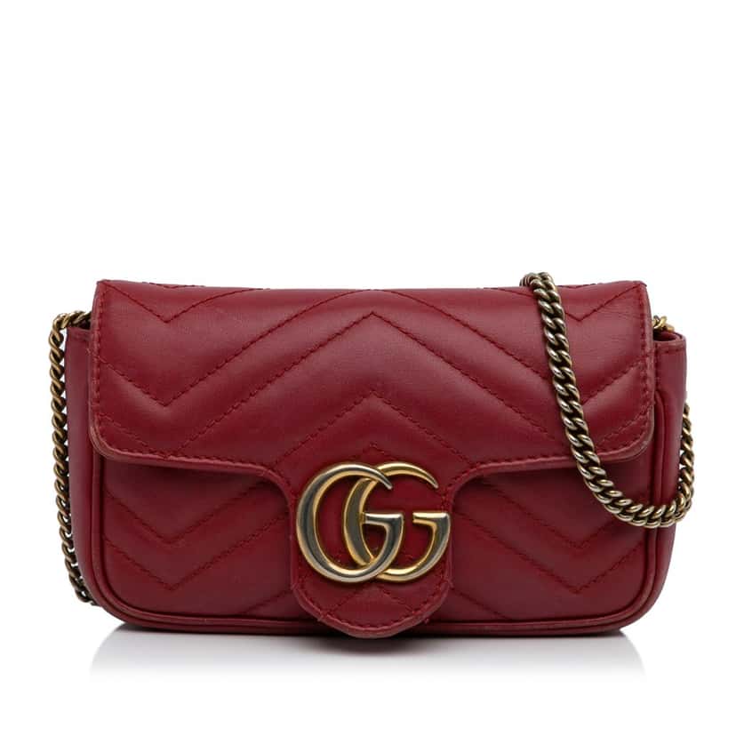 Gucci Super Mini GG Marmont Matelasse Leather Flap Crossbody Red Leather Good condition - Front View