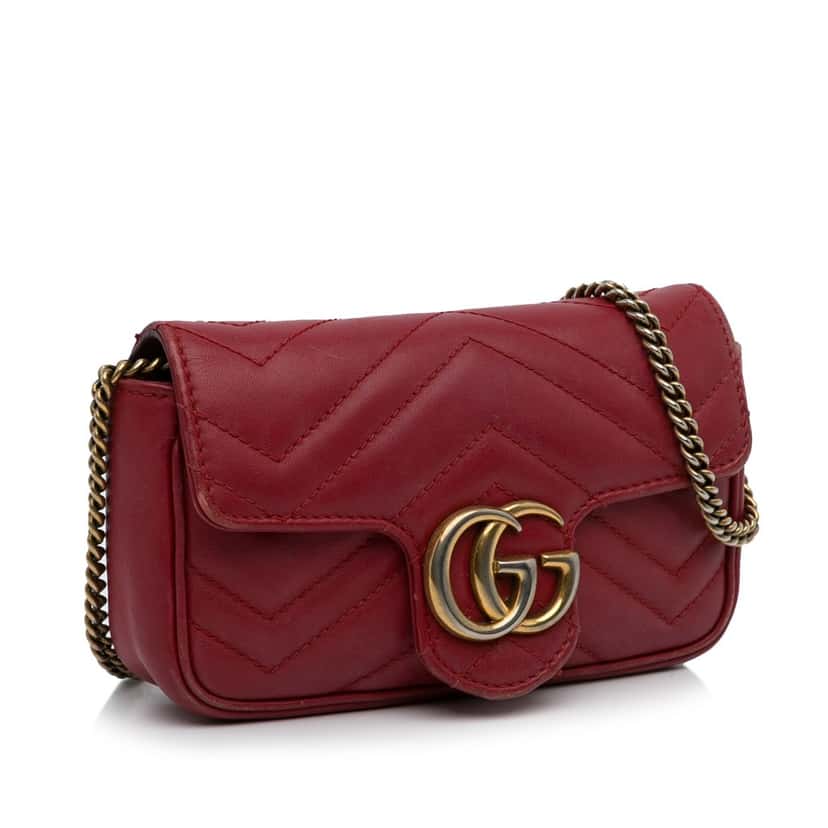 Gucci Super Mini GG Marmont Matelasse Leather Flap Crossbody Red Leather Good condition - Back View