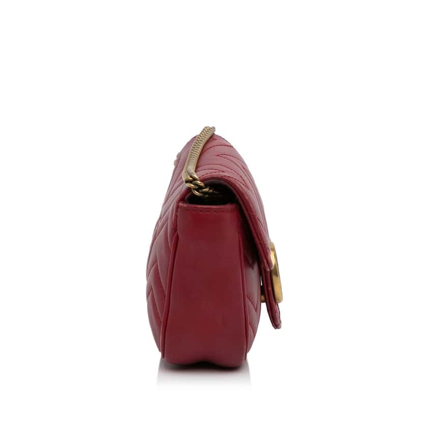 Gucci Super Mini GG Marmont Matelasse Leather Flap Crossbody Red Leather Good condition - Inside View