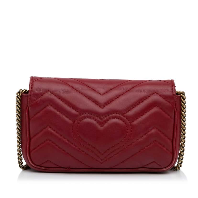 Gucci Super Mini GG Marmont Matelasse Leather Flap Crossbody Red Leather Good condition - Model View