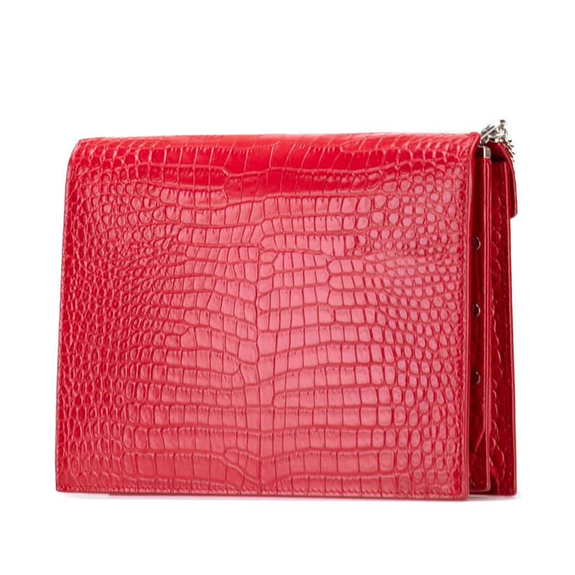Saint Laurent Croc Embossed Leather Monogram Cassandra Clasp Bag Red Leather Very good condition - Back View