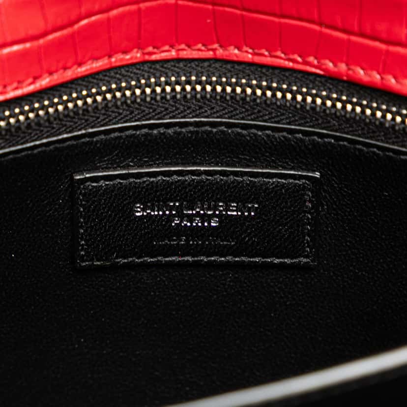 Saint Laurent Croc Embossed Leather Monogram Cassandra Clasp Bag Red Leather Very good condition - Box View