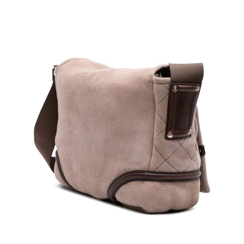 Chanel CC Suede and Shearling Messenger Bag Brown Leather Good condition - Back View