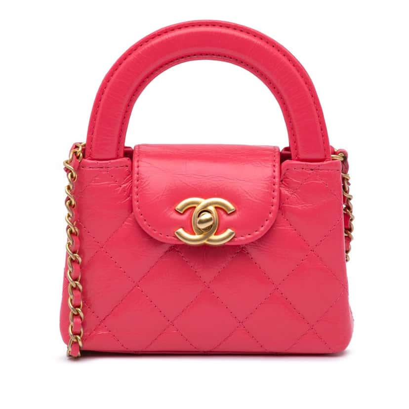 Chanel Mini Nano Aged Calfskin Kelly Shopper Bag Pink Leather Good condition - Front View