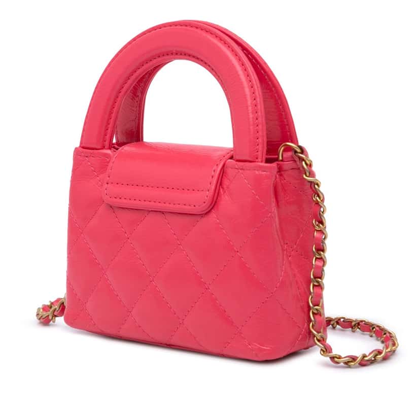 Chanel Mini Nano Aged Calfskin Kelly Shopper Bag Pink Leather Good condition - Back View
