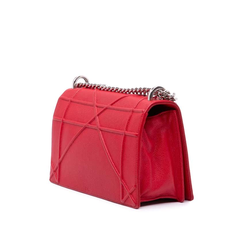 Dior Medium Grained Calfskin Diorama Flap Red Leather Good condition - Back View