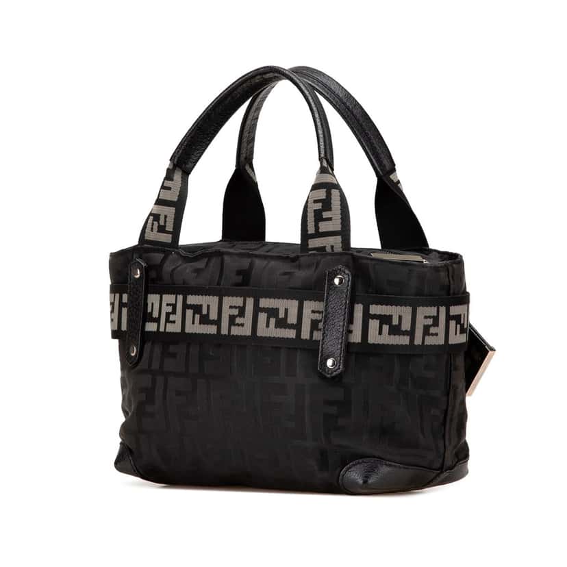 Fendi Zucca Nylon Zip Code Handbag Black Good condition - Back View