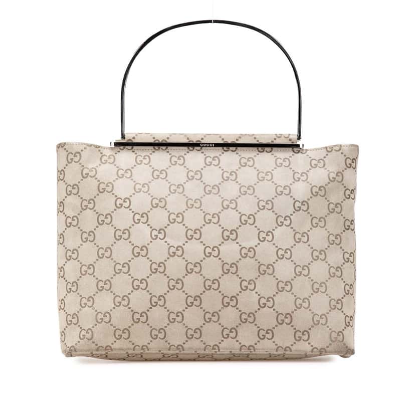 Gucci GG Suede Metal Top Handle Bag Grey Leather Good condition - Front View