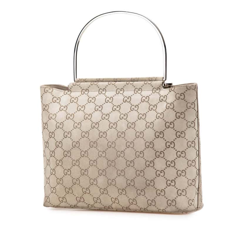 Gucci GG Suede Metal Top Handle Bag Grey Leather Good condition - Back View