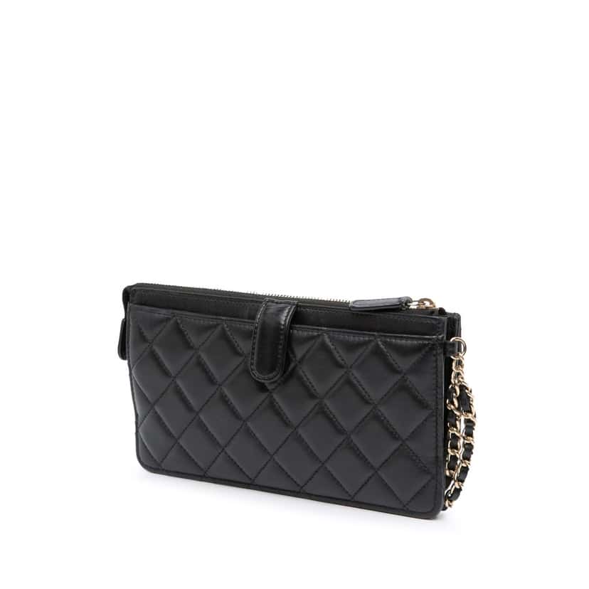 Chanel Quilted Lambskin All About Chanel Clutch On Chain Black Leather Good condition - Back View