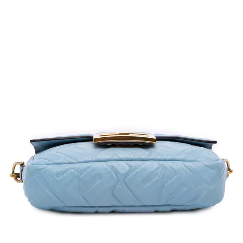 Fendi Mini Zucca Embossed Leather Baguette Satchel Blue Leather Good condition - Inside View