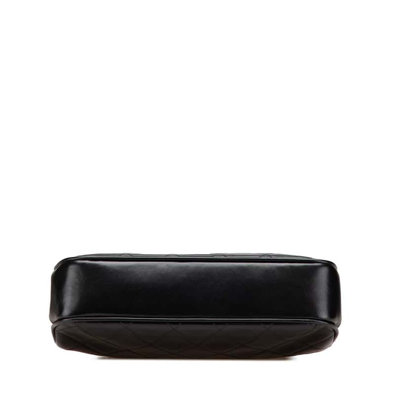 Chanel CC Quilted Lambskin Kiss Lock Frame Top Handle Bag Black Leather Good condition - Inside View