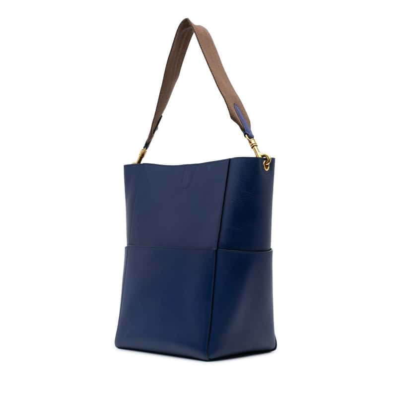 Celine Medium Leather Seau Sangle Bucket Bag Blue Leather Good condition - Back View