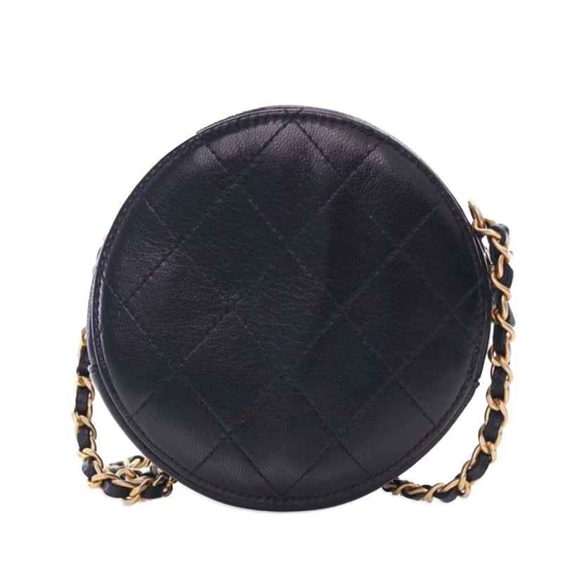 Chanel Lambskin Pearl Round Clutch On Chain Black Leather Good condition - Inside View