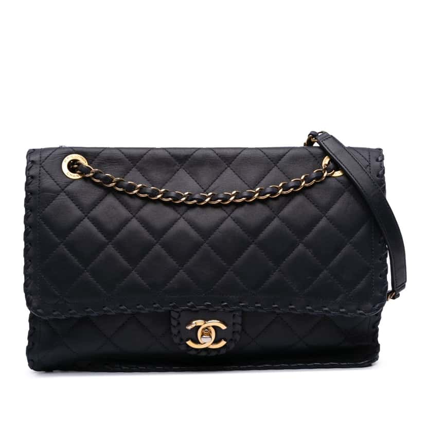 Chanel Jumbo Quilted Iridescent Calfskin Happy Stitch Flap Blue Leather Good condition - Front View