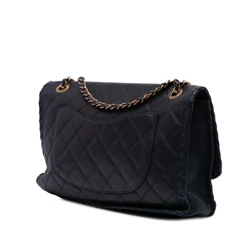Chanel Jumbo Quilted Iridescent Calfskin Happy Stitch Flap Blue Leather Good condition - Back View