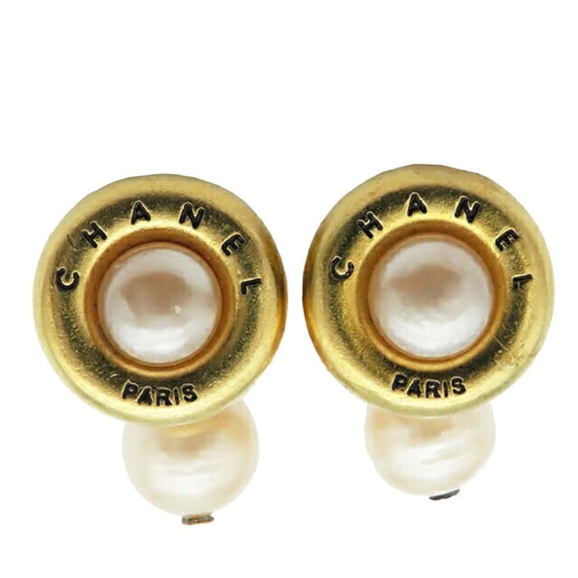Chanel Gold Plated Faux Pearl Cufflinks Gold Metal Good condition - Front View