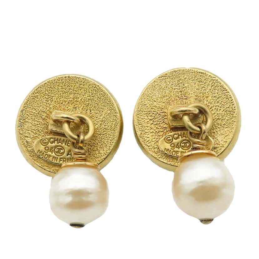 Chanel Gold Plated Faux Pearl Cufflinks Gold Metal Good condition - Back View