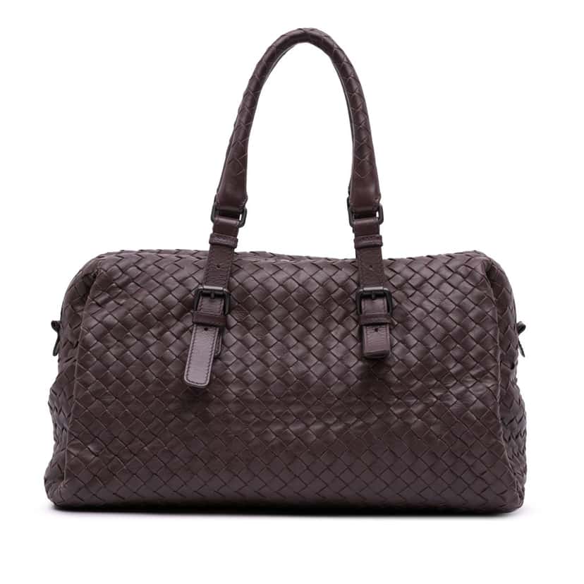 Bottega Veneta Nappa Intrecciato Boston Bag Brown Leather Good condition - Front View
