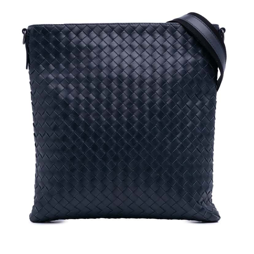 Bottega Veneta Leather Intrecciato Crossbody Blue Leather Good condition - Front View