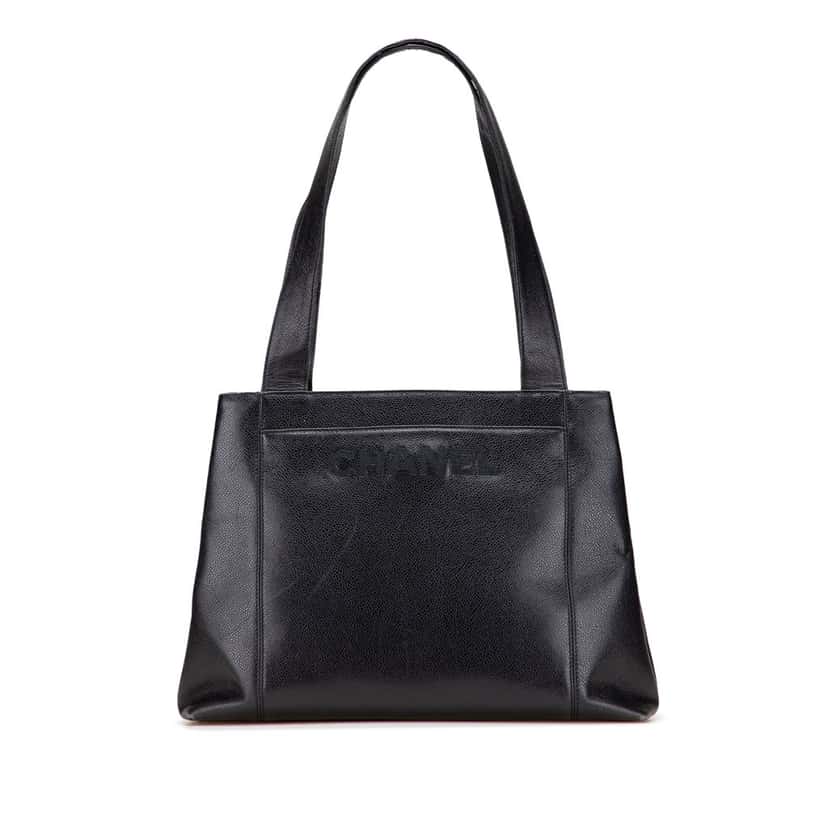 Chanel Caviar LAX Embroidered Logo Tote Black Leather Good condition - Front View