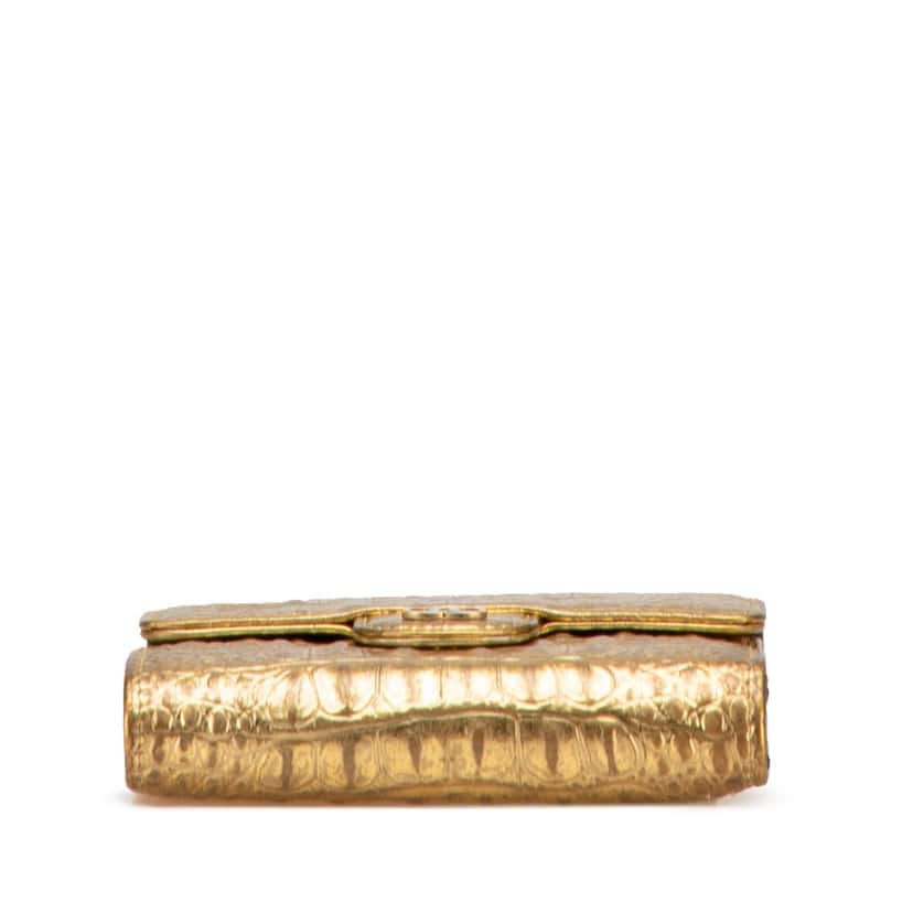 Chanel CC Metallic Calfskin Crocodile Embossed Compact Flap Wallet Gold Leather Good condition - Inside View
