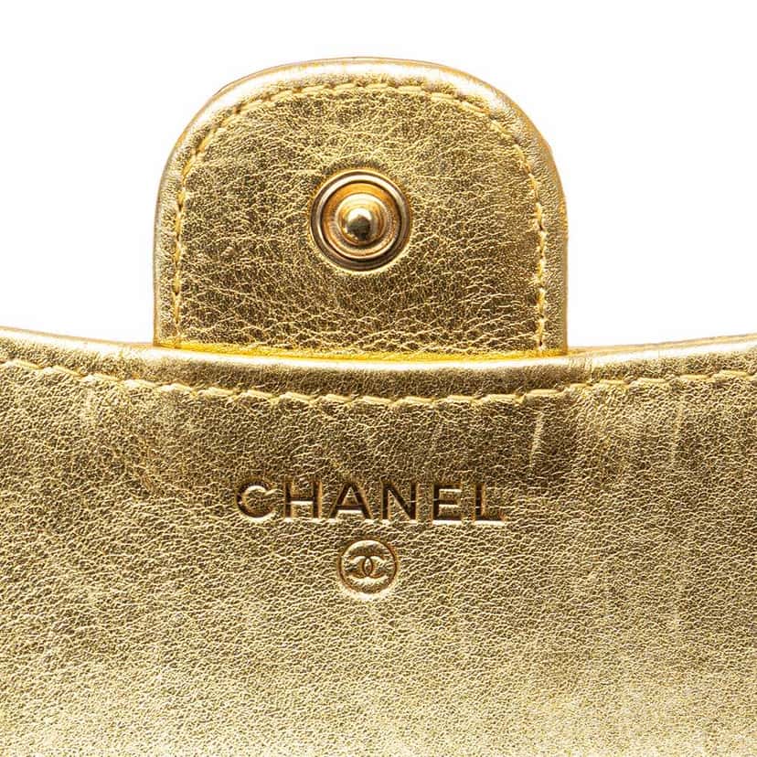 Chanel CC Metallic Calfskin Crocodile Embossed Compact Flap Wallet Gold Leather Good condition - Box View