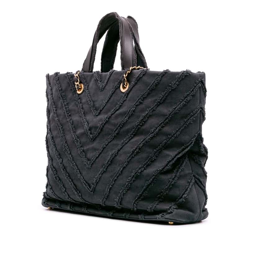 Chanel Chevron Canvas Cuba Patchwork Shopper Tote Blue Canvas Good condition - Back View