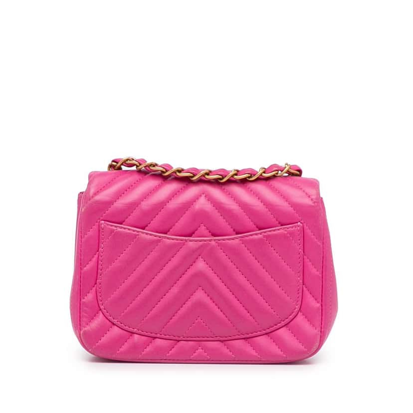 Chanel Mini Square Classic Chevron Lambskin Single Flap Pink Leather Good condition - Inside View