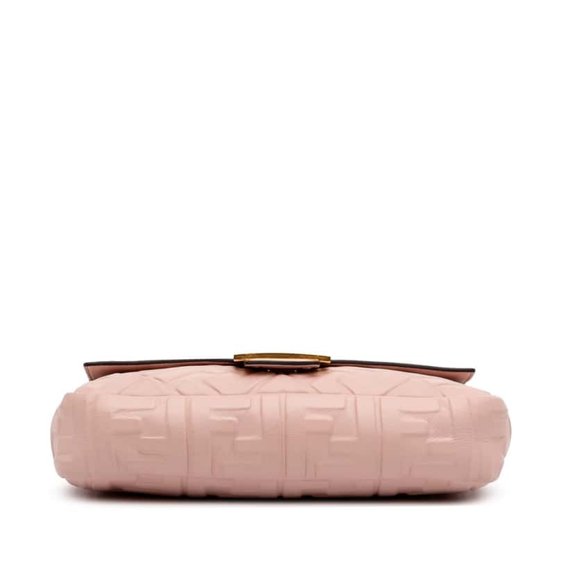 Fendi Zucca Embossed Leather Baguette Satchel Pink Leather Good condition - Inside View