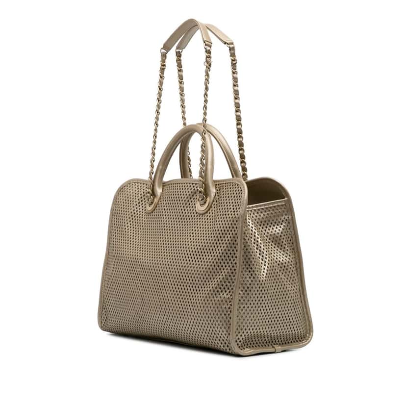 Chanel Perforated Metallic Calfskin Up In The Air Tote Gold Leather Fair condition - Back View