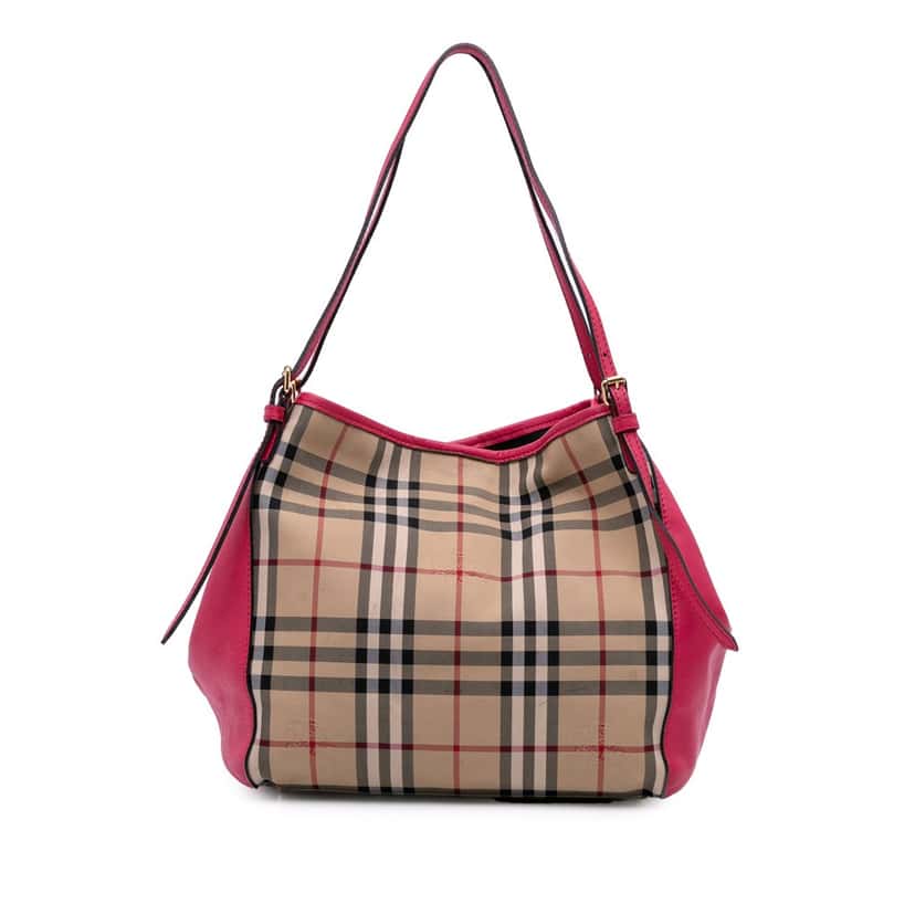 Burberry Small Haymarket Check Canvas and Leather Canterbury Tote Brown Canvas Good condition - Front View