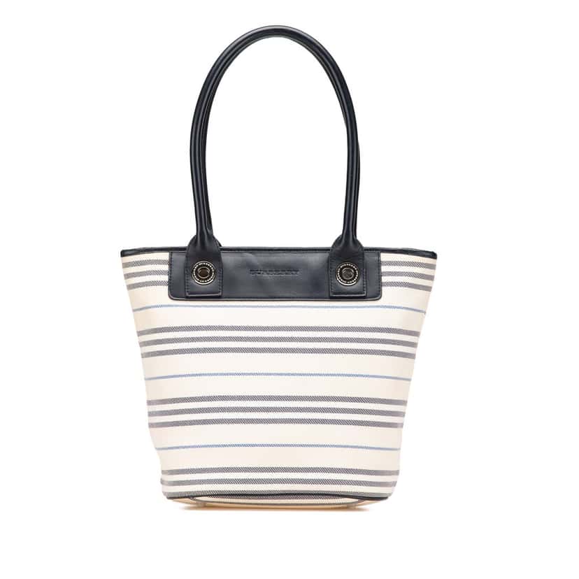 Burberry Stripes Canvas Shoulder Bag White Canvas Good condition - Front View