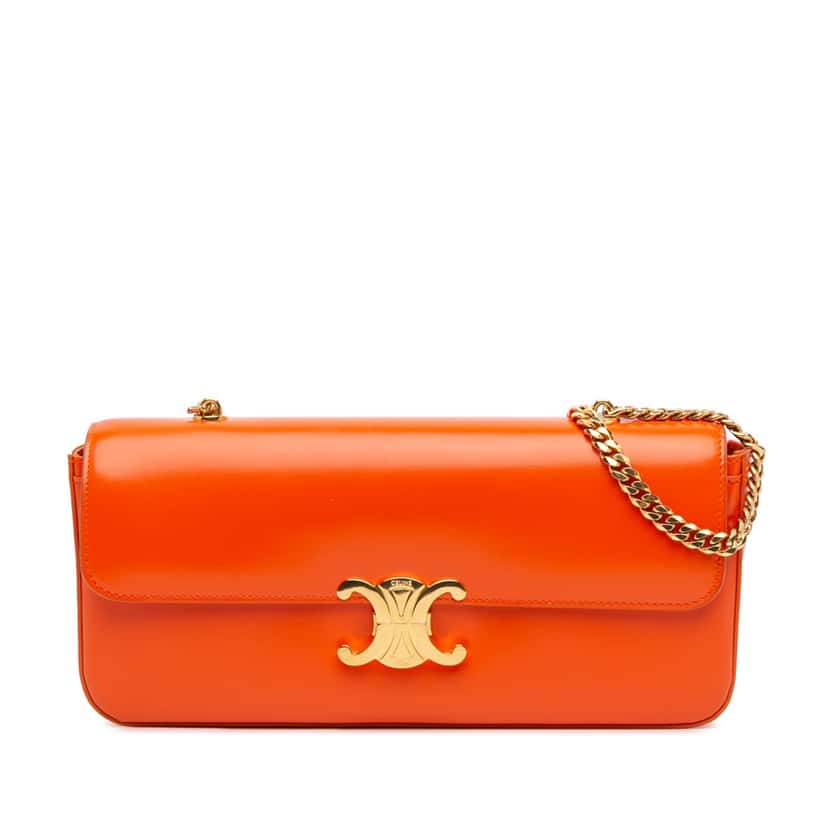Celine Smooth Calfskin Triomphe Chain Shoulder Bag Orange Leather Good condition - Front View