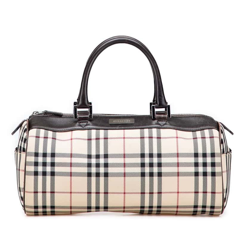 Burberry House Check Canvas Barrel Handbag Brown Canvas Good condition - Front View