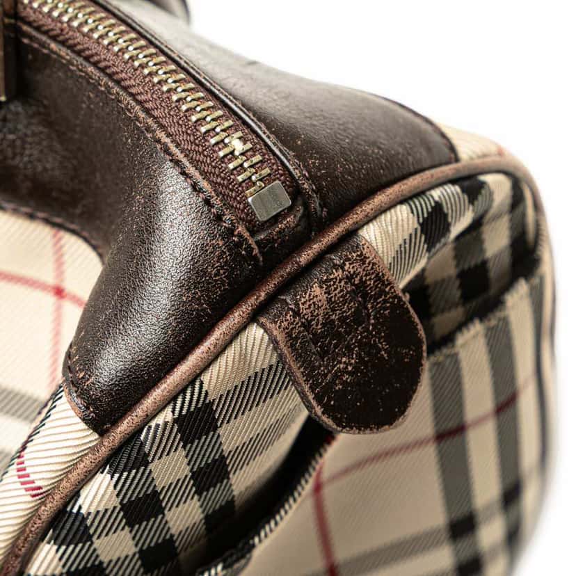 Burberry House Check Canvas Barrel Handbag Brown Canvas Good condition - Box View
