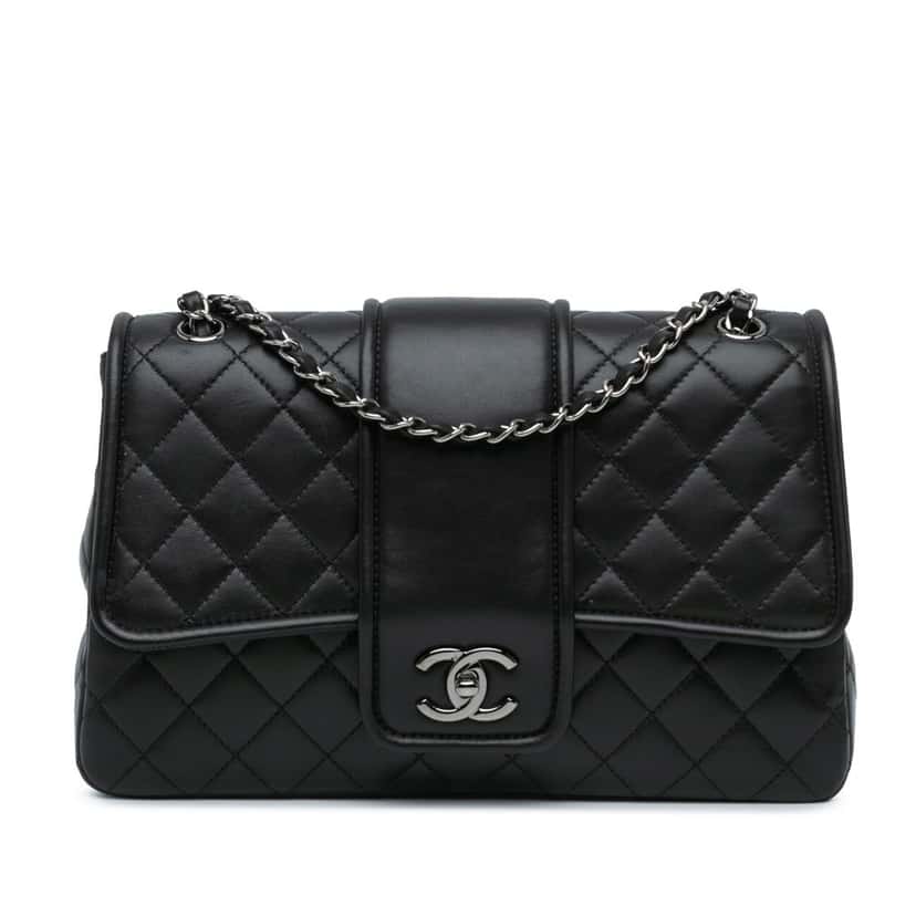 Chanel Large Quilted Lambskin Elementary Chic Flap Black Leather Good condition - Front View
