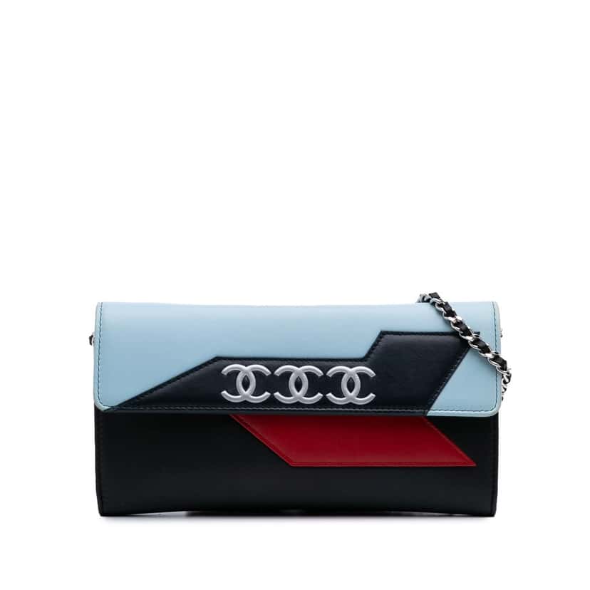 Chanel Lambskin Airlines Wallet On Chain Blue Leather Good condition - Front View