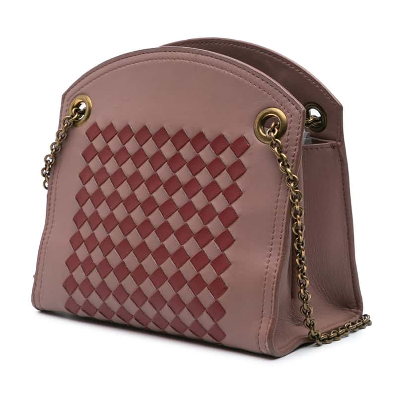 Bottega Veneta Nappa Intrecciato Chain Wallet Pink Leather Good condition - Back View