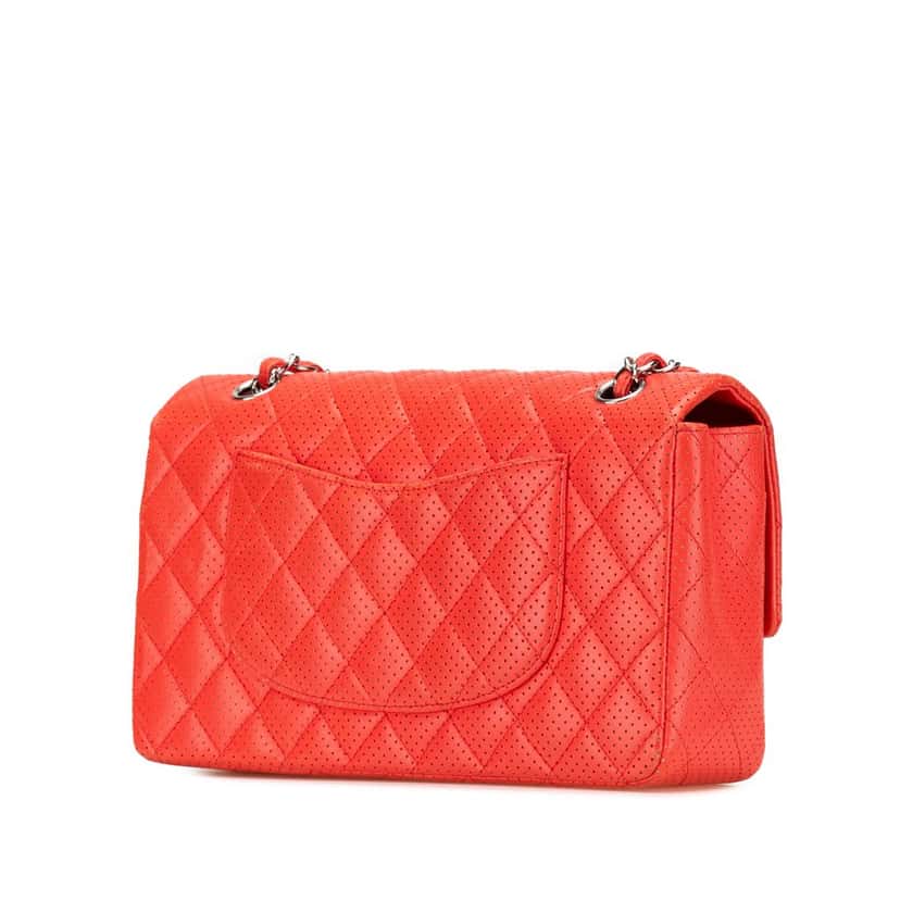 Chanel Medium Classic Perforated Lambskin Single Flap Red Leather Good condition - Back View