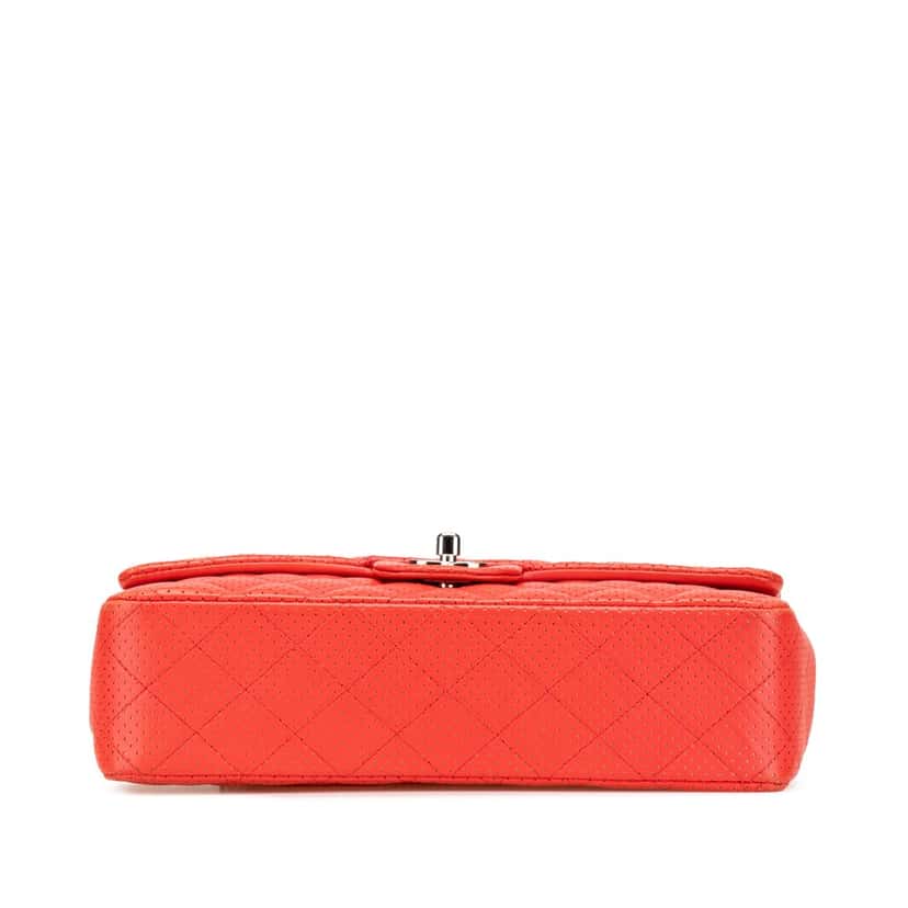 Chanel Medium Classic Perforated Lambskin Single Flap Red Leather Good condition - Inside View