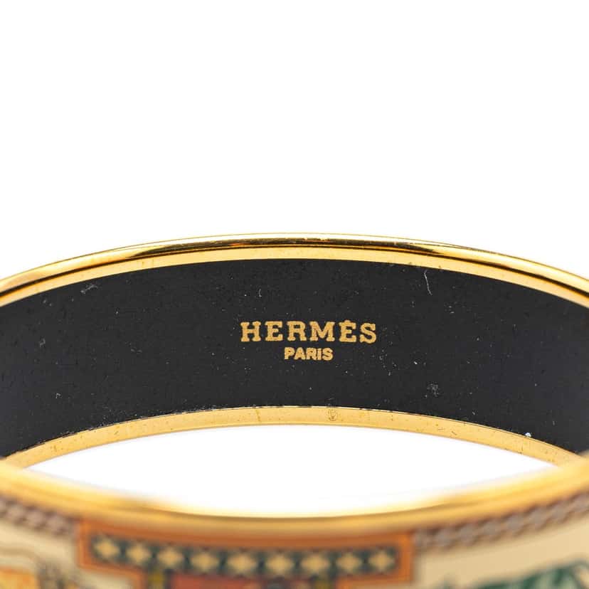 Hermès Wide Greyhound Enamel Bangle 65 Brown Good condition - Model View