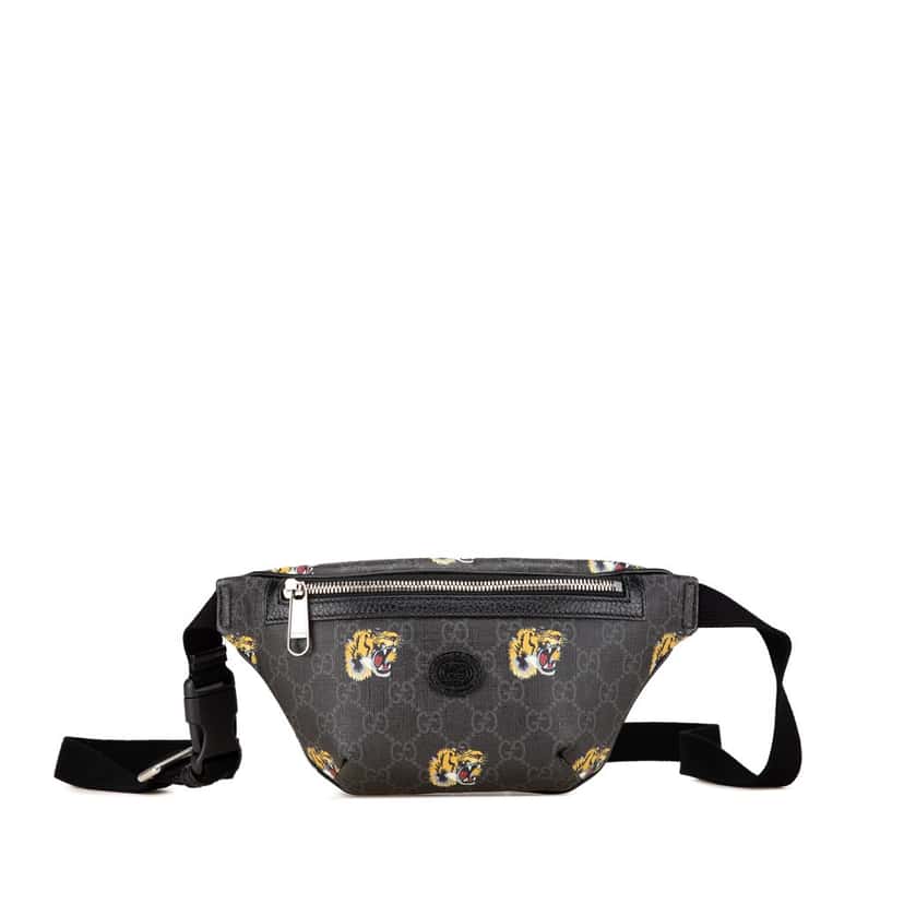 Gucci GG Supreme Tiger Belt Bag Black Canvas Good condition - Front View