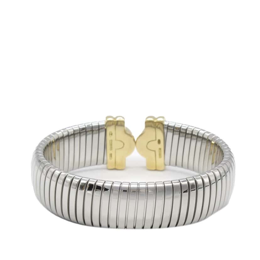 Bvlgari Bicolor 18K Yellow Gold and Stainless Steel Parentesi Tubogas Cuff Silver Stainless steel Good condition - Inside View