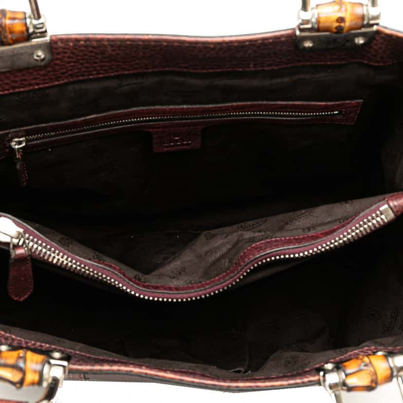 Gucci Guccissima Trimmed Leather Bamboo Libeccio Tote Brown Leather Good condition - Model View