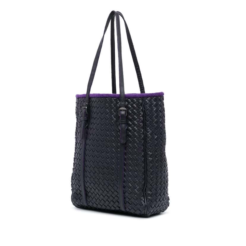 Bottega Veneta Leather Intrecciato Tote Purple Leather Good condition - Back View