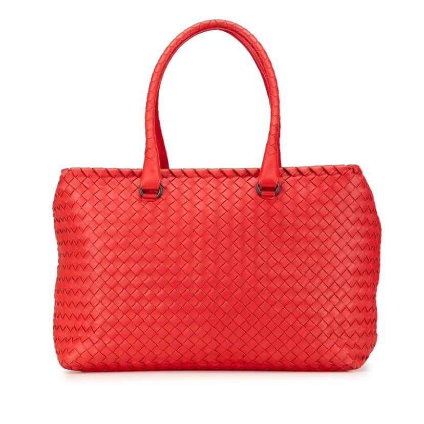 Bottega Veneta Nappa Intrecciato Brick Tote Red Leather Good condition - Front View