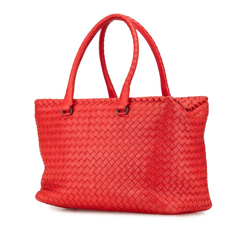 Bottega Veneta Nappa Intrecciato Brick Tote Red Leather Good condition - Back View